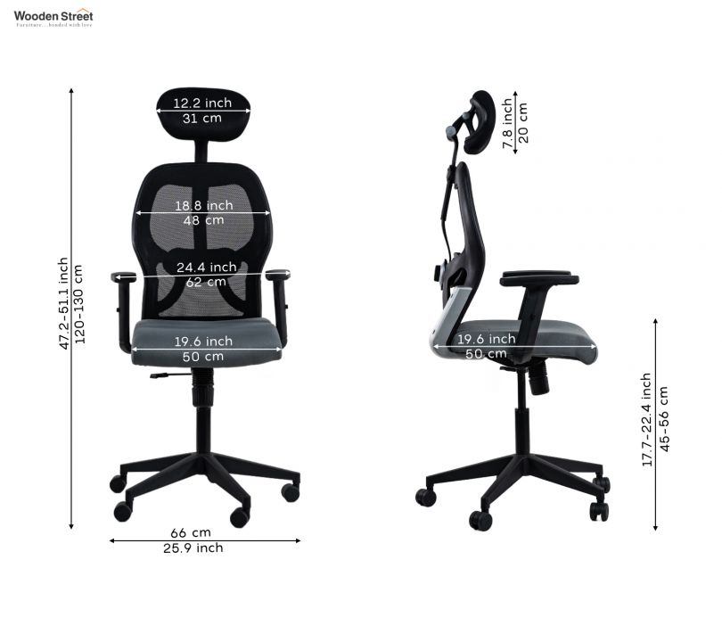 Dimension Image 1 - Auriga High-Back Mesh Ergonomic Office Chair (Grey)