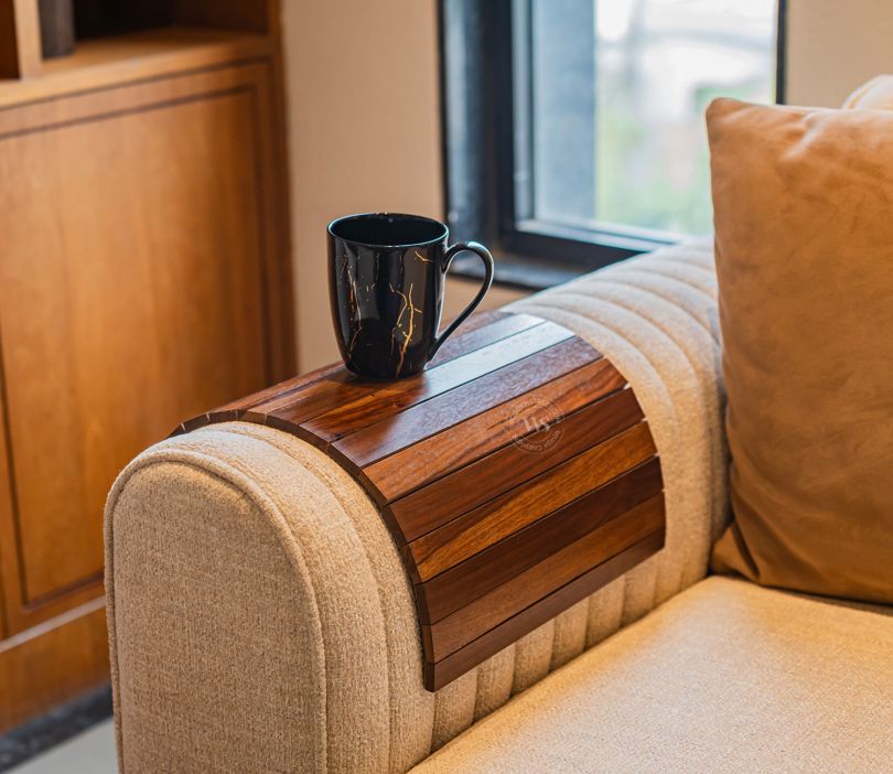 Buy Bridger Premium Solid Wood Sofa Arm Tray/Dining Mat, Teak