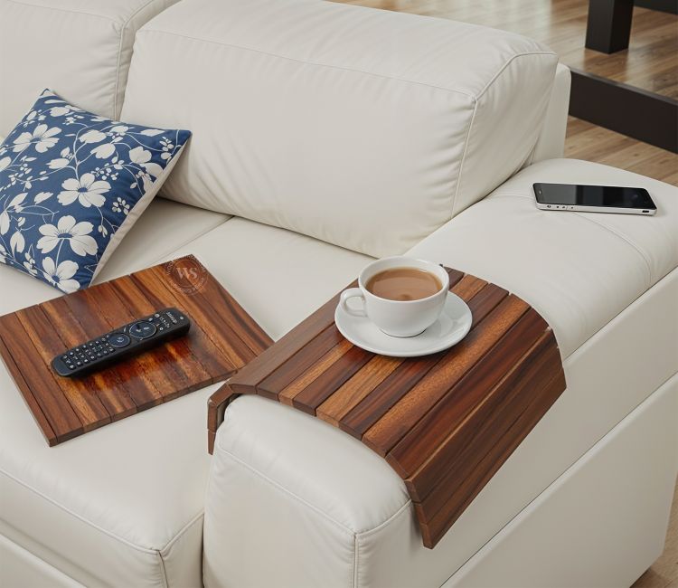 Buy Bridger Premium Solid Wood Sofa Arm Tray/Dining Mat, Teak