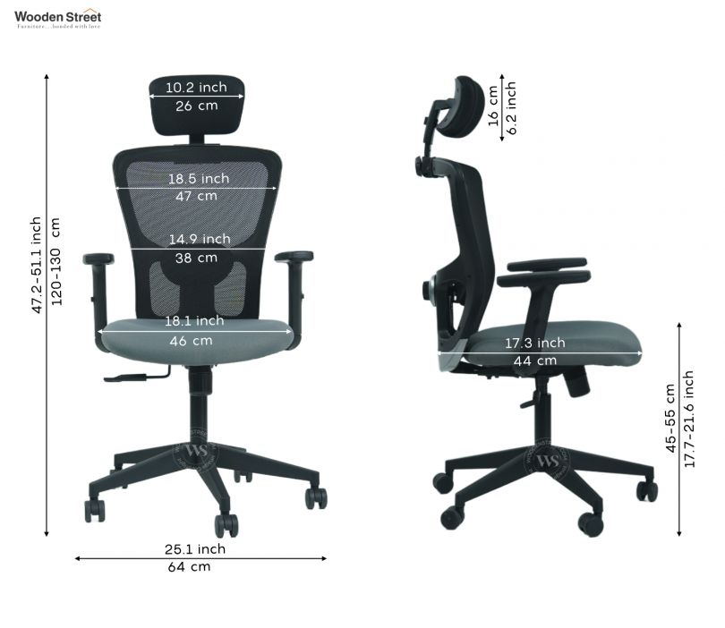 Dimension Image 1 - Carina High-Back Mesh Office Chair (Grey)