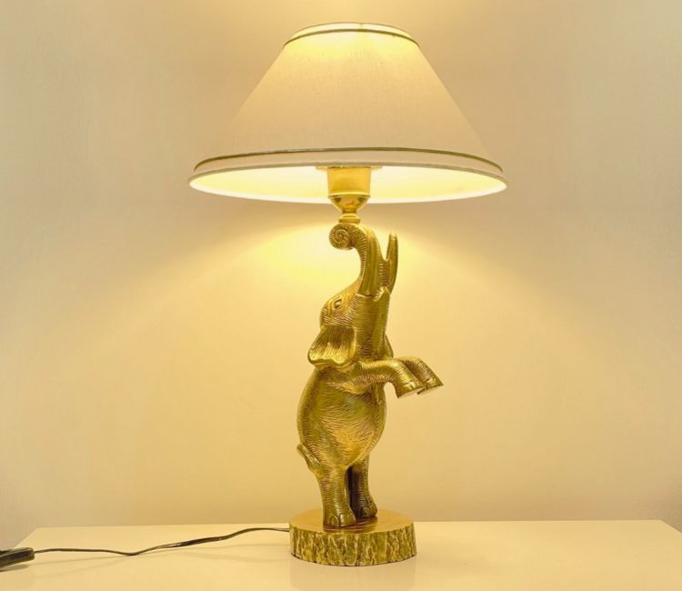 Elephant Antique Brass Finish Metal Table Lamp floor lamps online india | Decorative Light