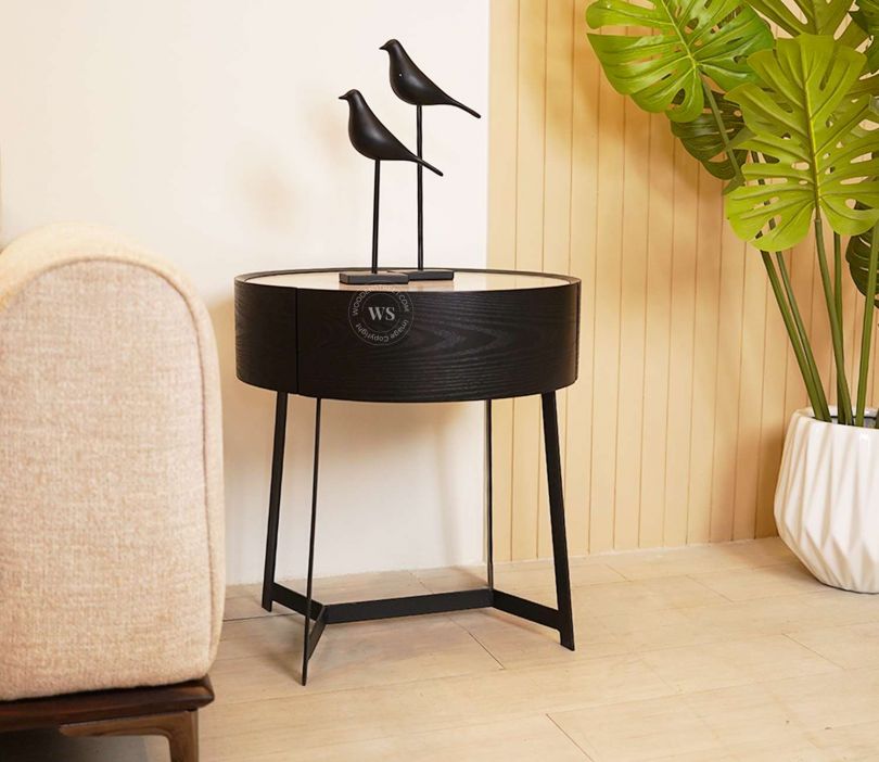 Front Image 1 - Larissa Wooden Bedside Table with Metal Legs