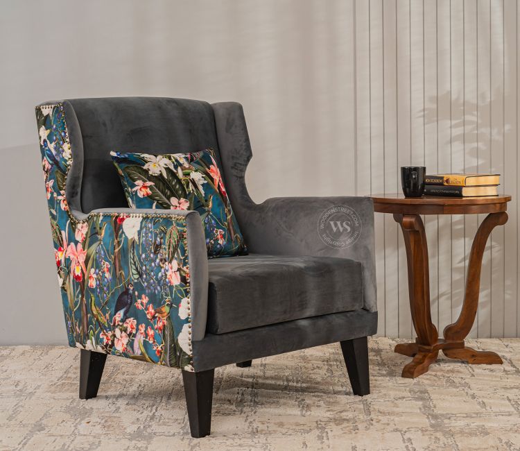 Corbett Premium Velvet Lounge Chair With Nature Pattern Design (Graphite Grey) Corbett Premium Velvet Lounge Chair With Nature Pattern Design (Graphite Grey)