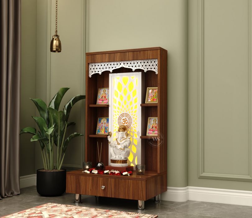 Front Image 1 - Dhruvit Home Temple With Inbuilt LED Light System (Exotic Teak)