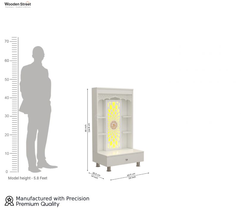 Dimension Image 1 - Dhruvit Home Temple With Inbuilt LED Light System (White Finish)