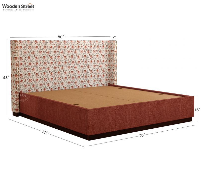 Dimension Image 1 - Kesarth Luxe Fabric Bed with High Rise Headboard & Storage (King Size, Red Upholstery)