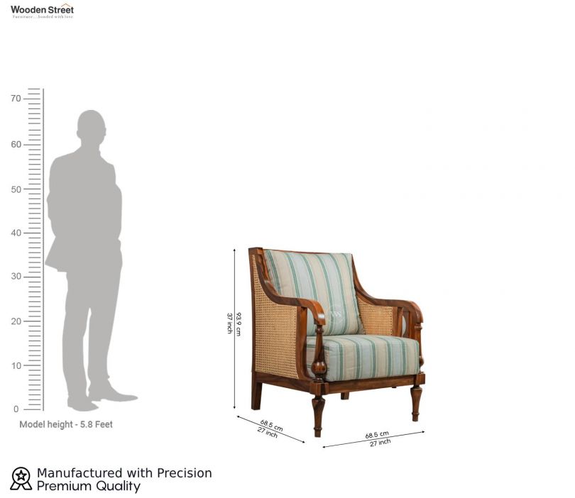 Eterna Sheesham Wood Lounge Chair With Premium Upholstery Cane Detailing (Teak Finish)