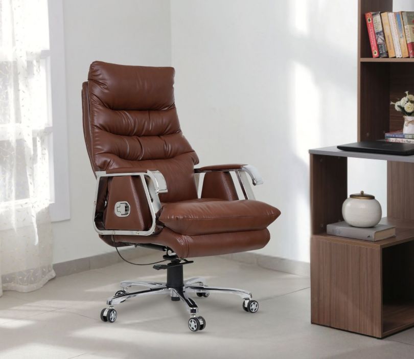 Revolving Chair Used Brown Leather Chair Leather Office Wooden