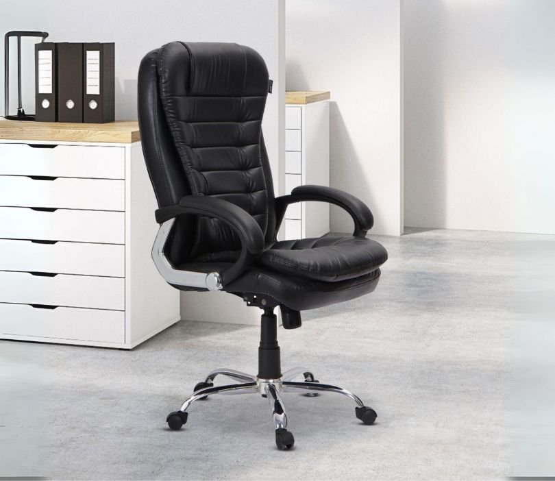 Black Leather Leather Office Chairs With Arms Finch Fox PU Leather