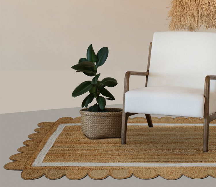 Buy Natural Handwoven Boho Jute White Bordered Rectangular Rug (Beige ...
