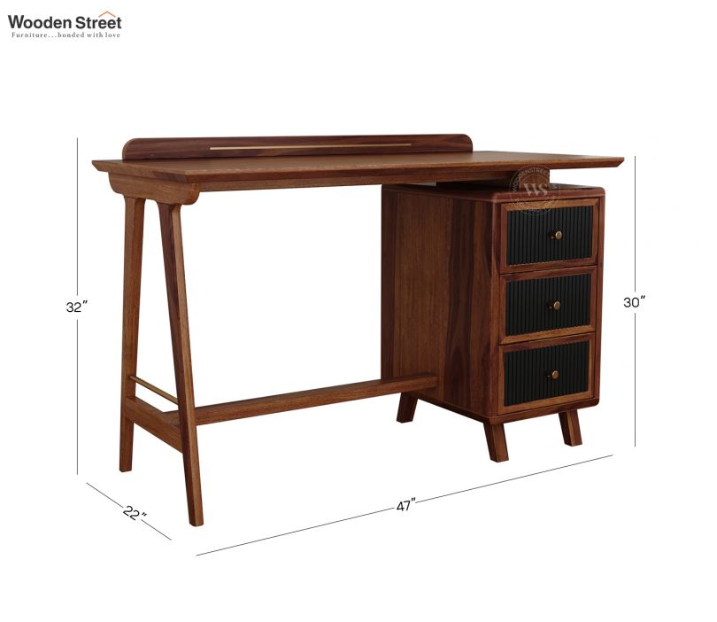 Dimension Image 1 - Gulliver Sheesham Wood Study Table with Three Drawers (Teak Finish)