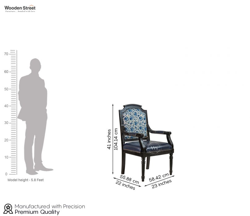 Dimension Image 1 - Heritage Dual Upholstery Sheesham Wood Arm Chair with Brass Detailing (Blue)