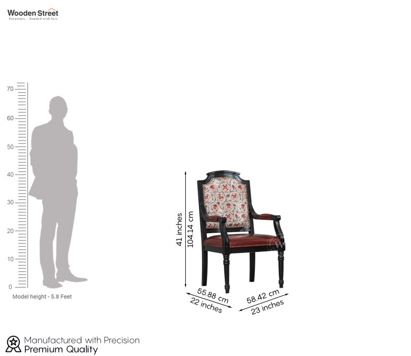 Dimension Image 1 - Heritage Dual Upholstery Sheesham Wood Arm Chair with Brass Detailing (Red)