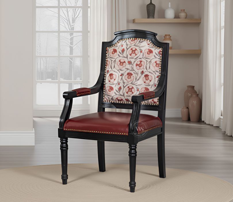 Front Image 1 - Heritage Dual Upholstery Sheesham Wood Arm Chair with Brass Detailing (Red)