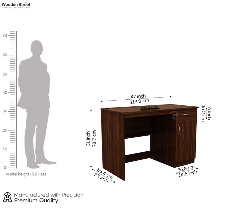 Dimension Image 1 - Ignite Premium Engineered Wood Study Table With Multiple Storage Space (Columbian Walnut Finish)