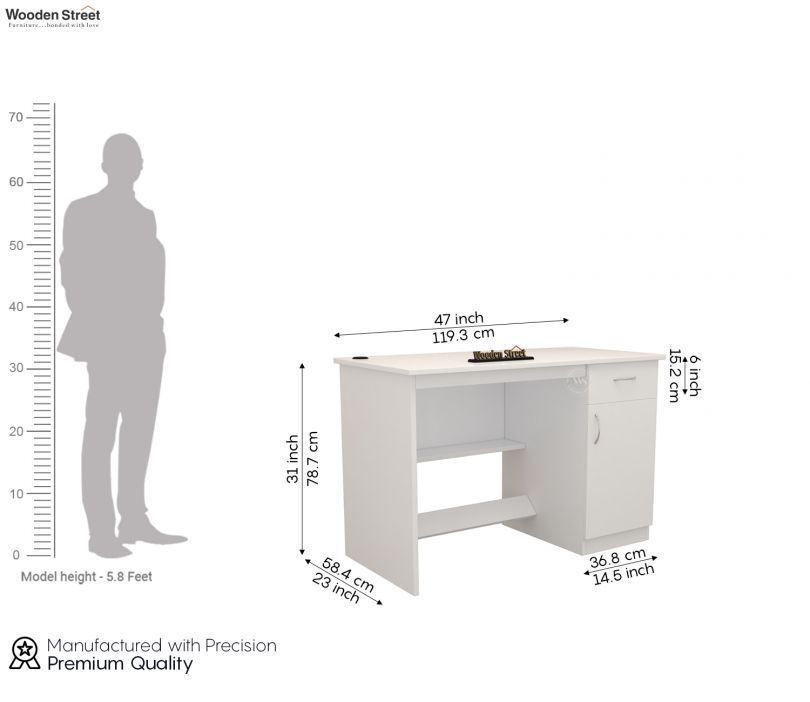 Dimension Image 1 - Ignite Premium Engineered Wood Study Table With Multiple Storage Space (Frosty White Finish)