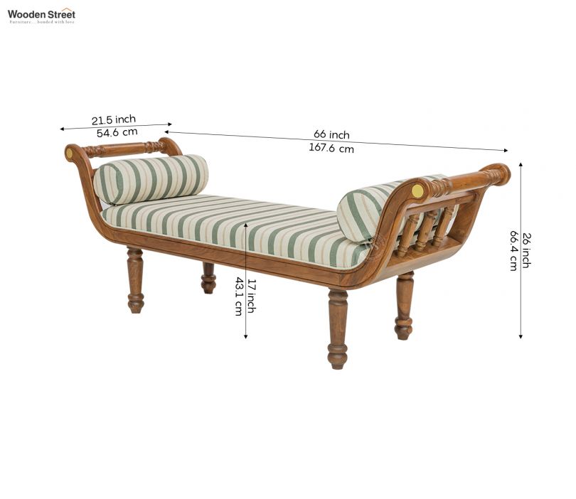 Dimension Image 1 - Virasat Sheesham Wood Sofa Bench With Cushioned Seat (Teak Finish, Green Stripes)