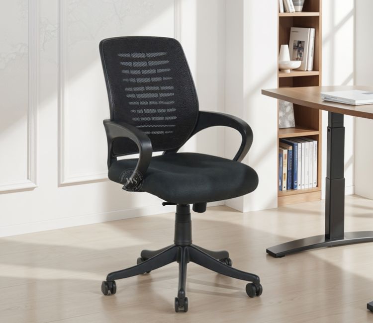 Leo Mid Back Mesh Office Ergonomic Chair With Tilting Mechanism (Black) Leo Black Mid Back Ergonomic Office Chair with Tilting Mechanism - Affordable Office Chair Price