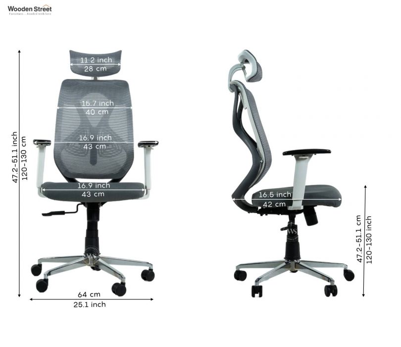 Dimension Image 1 - Pictor High Back Mesh Ergonomic Office Chair With Durable Nylon Base (Grey)