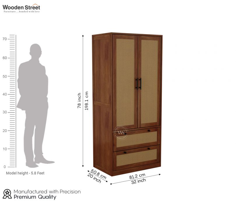 Dimension Image 1 - Riwaaz Sheesham Wood Wardrobe With Cane Accent (Teak Finish)