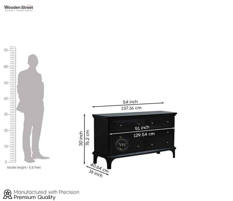 Dimension Image 1 - Rolce Mango Wood Large Chest of Drawers (Black Finish)