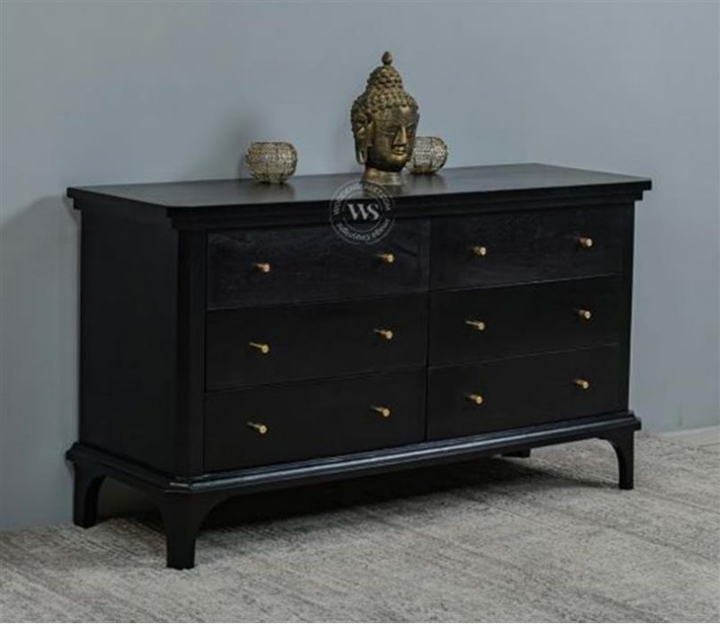 Front Image 1 - Rolce Mango Wood Large Chest of Drawers (Black Finish)