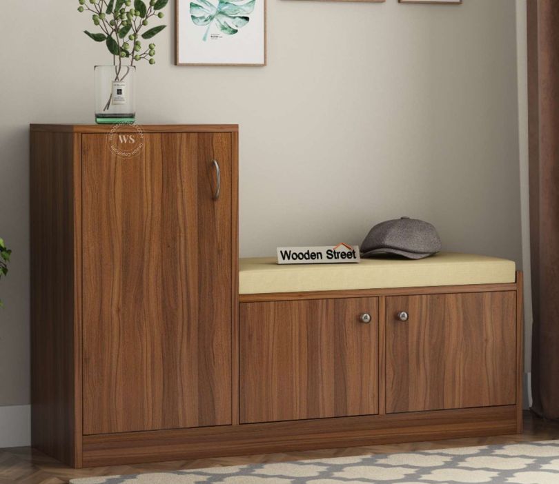 Front Image 1 - Caspian Engineered Wood Shoe Rack With Seat (Exotic Teak Finish)