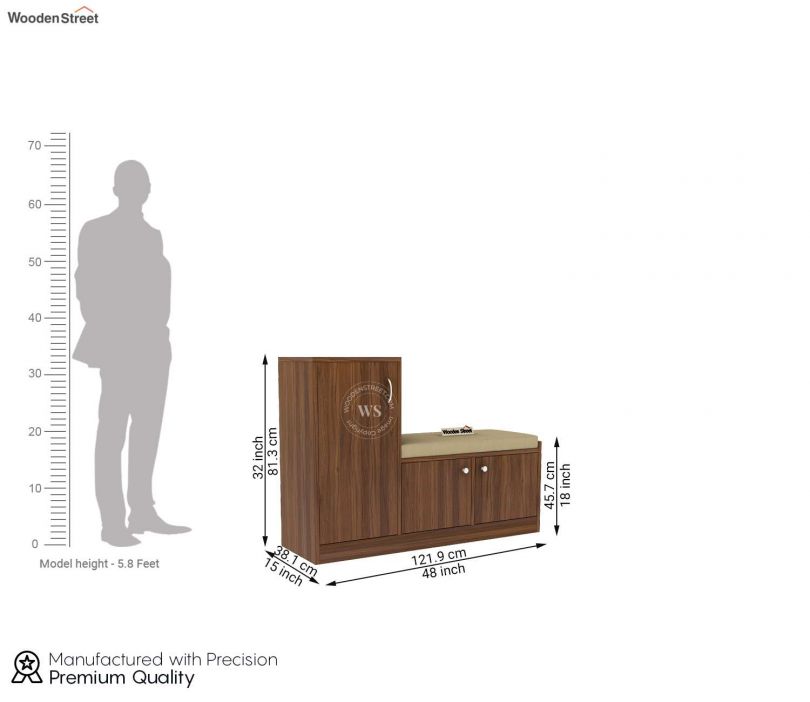 Dimension Image 1 - Caspian Engineered Wood Shoe Rack With Seat (Exotic Teak Finish)