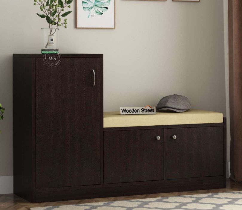 Front Image 1 - Caspian Engineered Wood Shoe Rack With Seat (Flowery Wenge Finish)