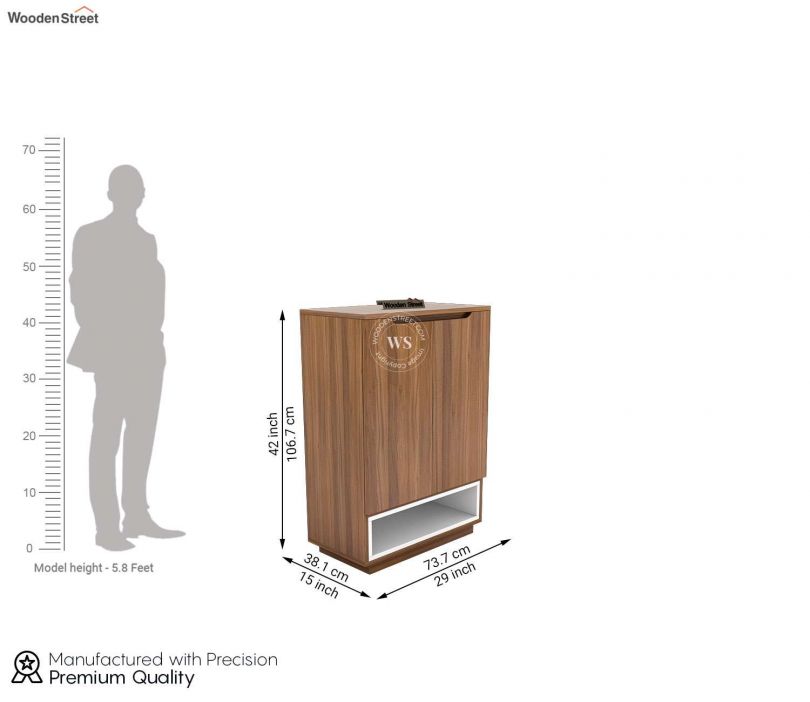 Dimension Image 1 - Hector Engineered Wood Shoe Cabinet with Frosty White Drawer (Exotic Teak Finish)