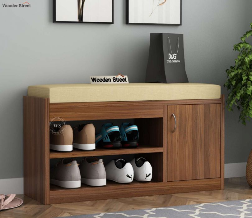 Front Image 1 - Claret Space Saving Wooden Shoe Rack With Seat (Exotic Teak Finish)