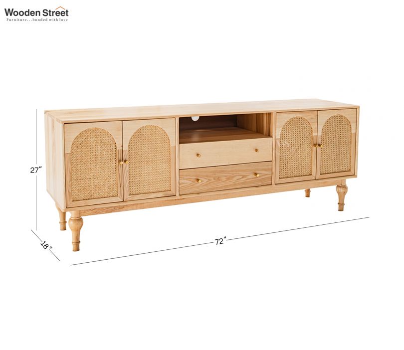 Dimension Image 1 - Stellon Premium European Ash Wood TV Unit with Cane Cabinets (Natural Finish)