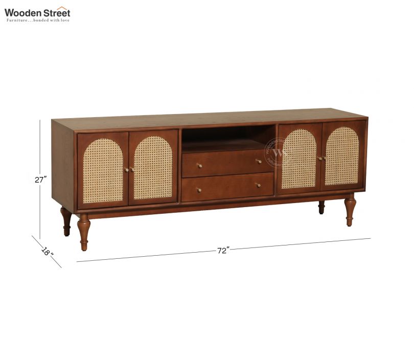 Dimension Image 1 - Stellon Premium Ash Wood TV Unit with Cane Cabinets (Teak Finish)