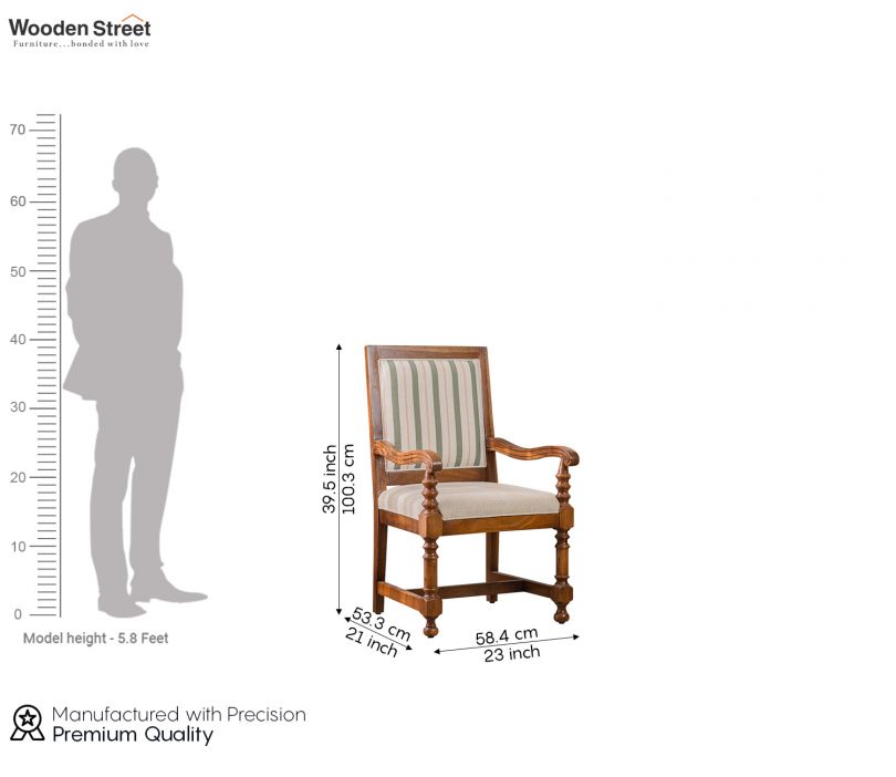 Dimension Image 1 - Udaya Sheesham Wood Arm Chair (Green Stripe, Teak finish)
