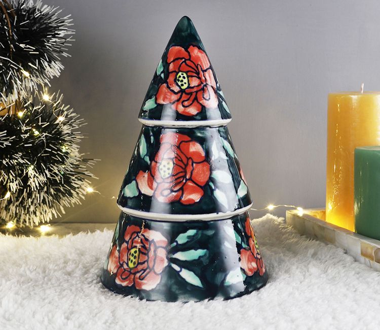 Roses Pattern Ceramic Christmas Tree Designer Tea Serving Tray Online at Lowest Price in Bangalore, Mumbai, Chennai