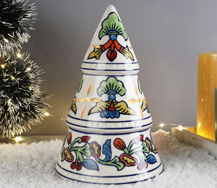Flowers Ceramic Christmas Tree And Tea Light Holder Designer Tea Serving Tray Online at Lowest Price in Bangalore, Mumbai, Chennai