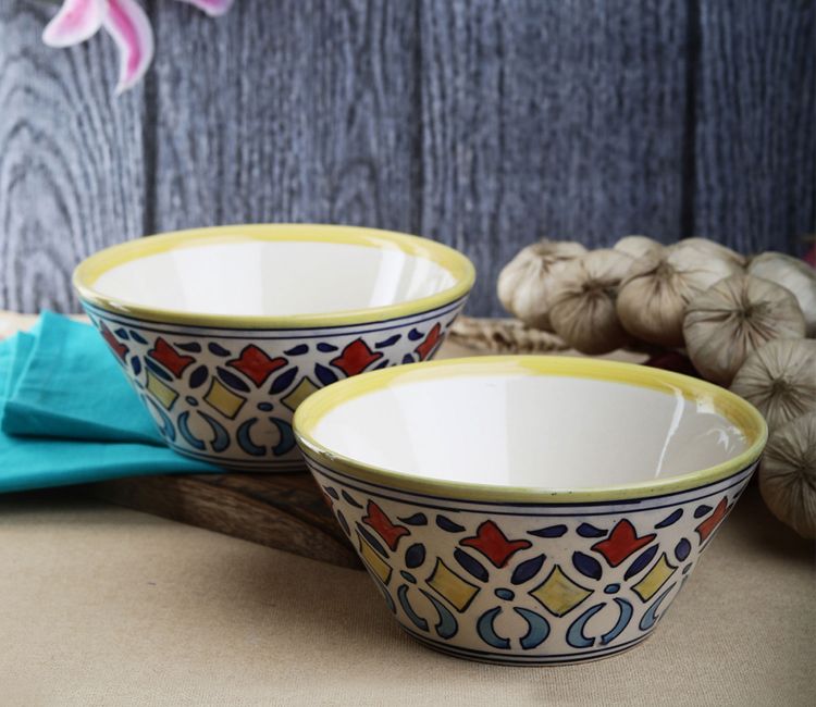 Rangriti Ceramic Small Ramen Serving Bowls Set of 2 (Yellow Red) buy ceramic serving bowl set price online