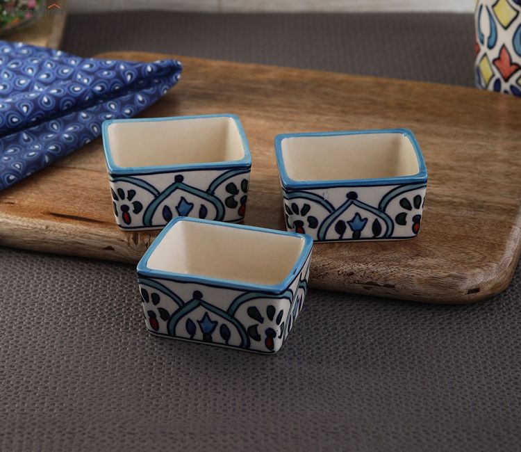 The Royal Crown Blue Ceramic Chutney & Dip Bowls Small - Set of 3 buy ceramic serving bowl set price online