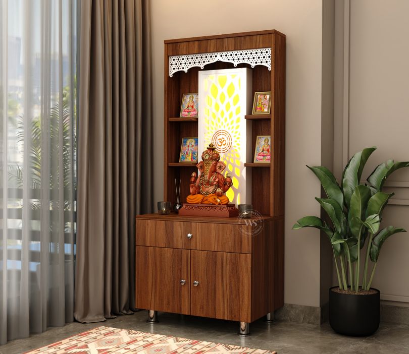 Front Image 1 - Vidyut Engineered Wood Home Temple With Inbuilt LED Light System (Exotic Teak)