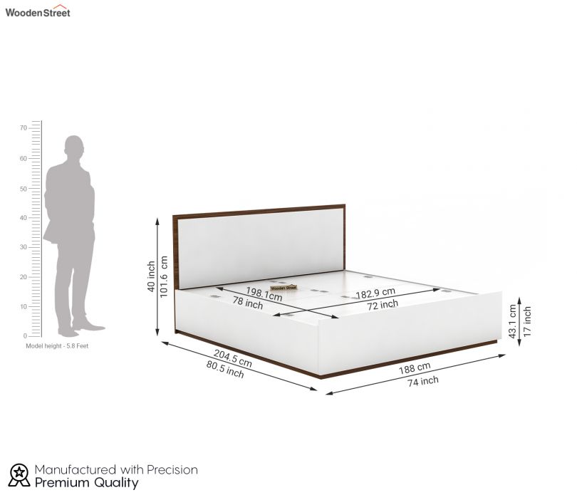 Dimension Image 1 - Bartha Bed With Box Storage (King Size, Exotic Teak-Frosty White Finish)