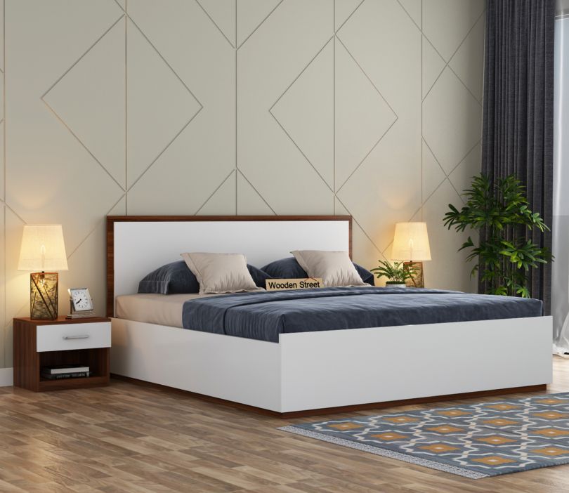 Front Image 1 - Bartha Bed With Box Storage (King Size, Exotic Teak-Frosty White Finish)