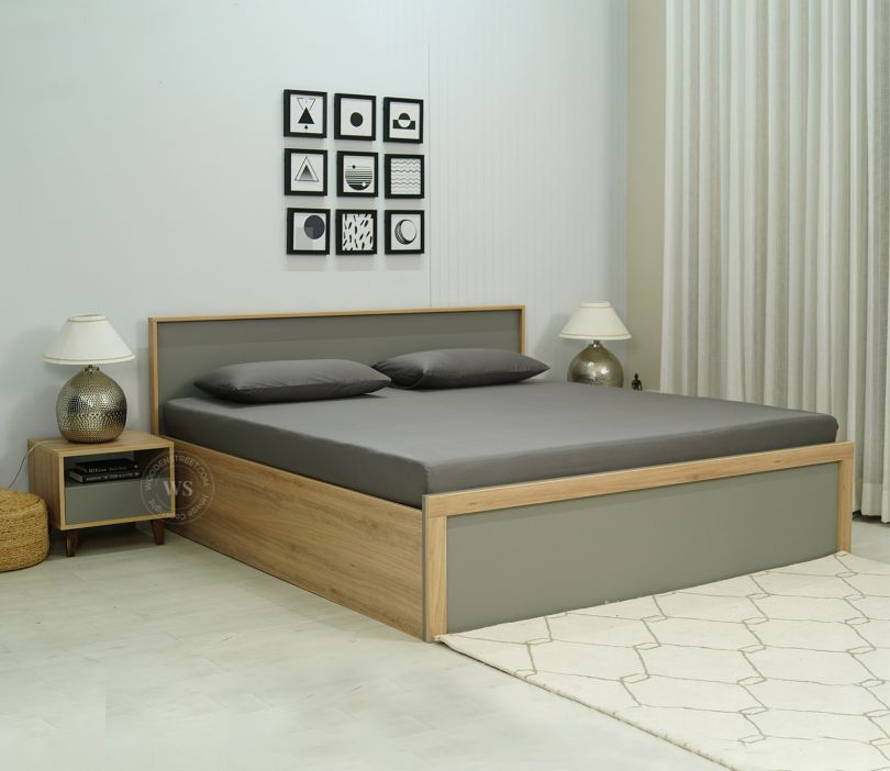 Front Image 1 - Vespera Engineered Wood Bed With Box Storage (Queen Size, Gothic Grey Finish)