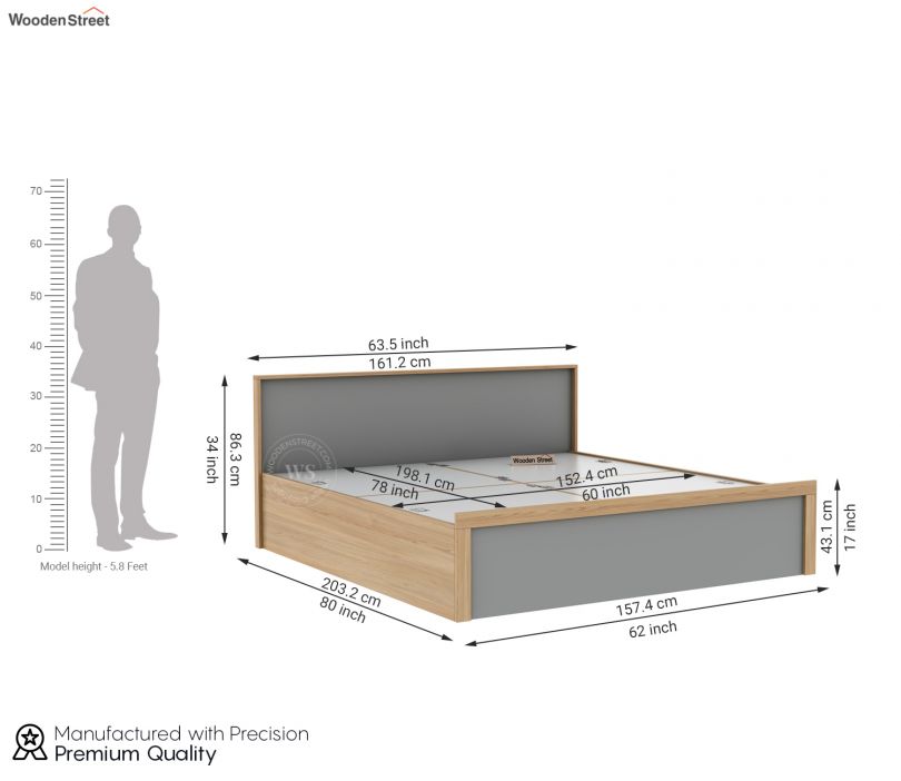 Dimension Image 1 - Vespera Engineered Wood Bed With Box Storage (Queen Size, Gothic Grey Finish)