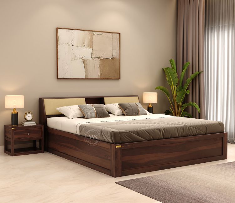 Spacious king size wooden frame for couples looking to buy bed online.