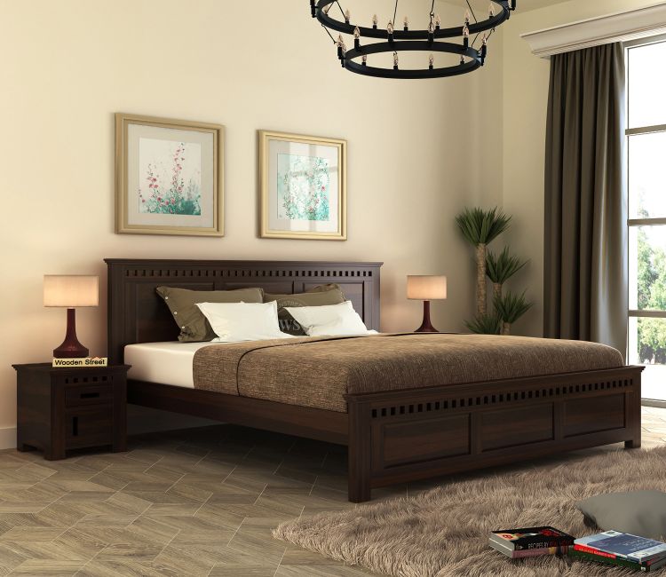 Adolph Sheesham Wood King Size Bed Without Storage (Walnut Finish) wooden bed stand | double bed frame | wooden bed design