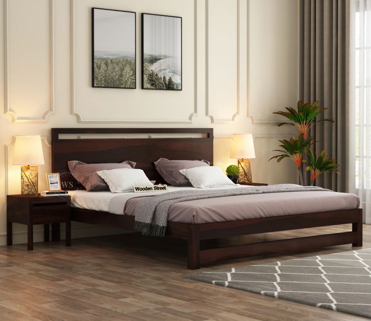 Bacon Bed without Storage (King Size, Walnut Finish) Double Bed without Storage, buy king size bed online india