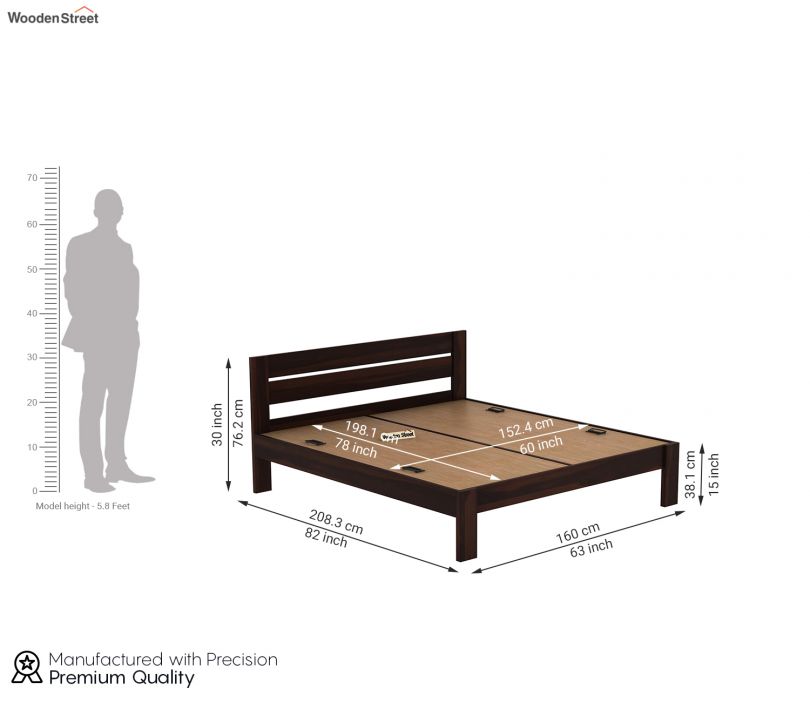 Dimension Image 1 - Denzel Bed without Storage (Queen Size, Walnut Finish)