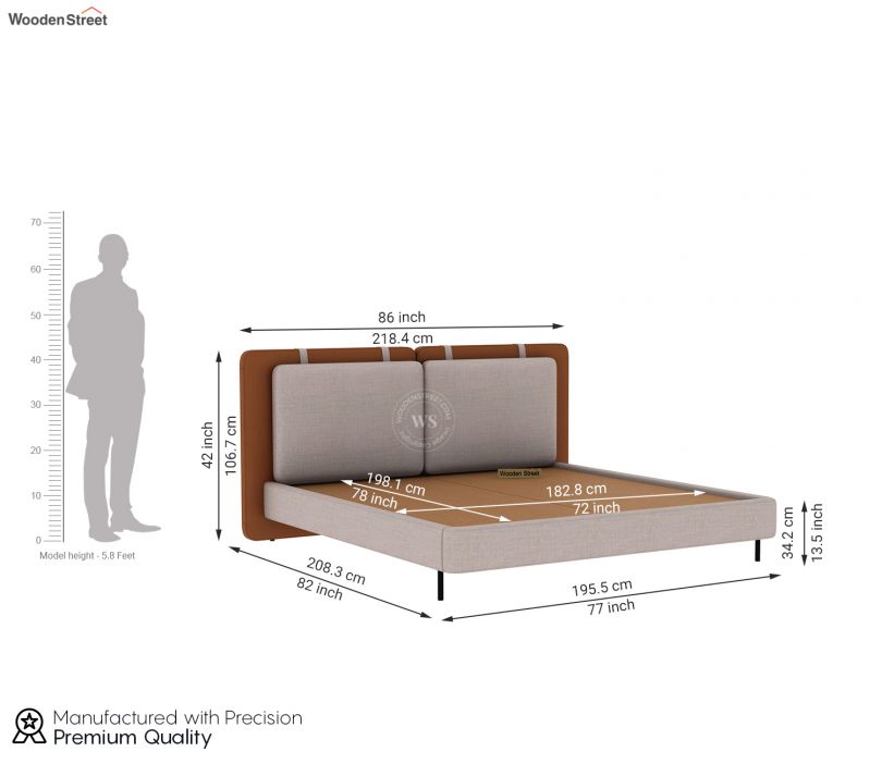 Dimension Image 1 - Eliana Fully Upholstered Bed Without Storage (King Size, Ginger Bread)