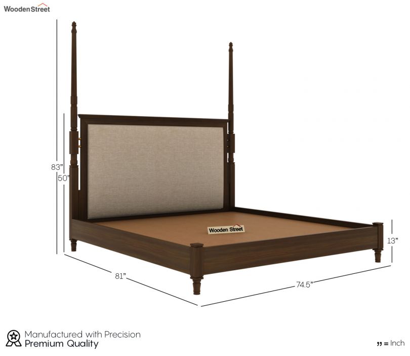 Dimension Image 1 - Regal Ash Wood Upholstered Poster Bed Without Storage (King Size, Teak Finish)