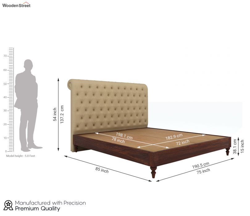 Dimension Image 1 - Samberg Upholstered Bed Without Storage (King Size, Irish Cream)